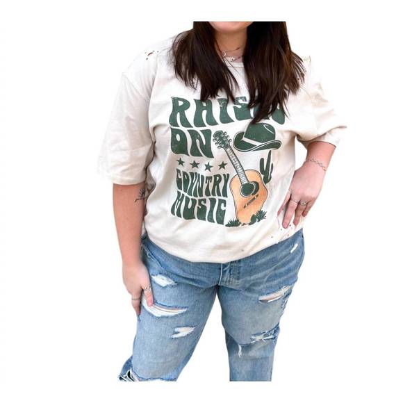 NEW ZUTTER raised on country music distressed rocker tee plus in white - Picture 1 of 4